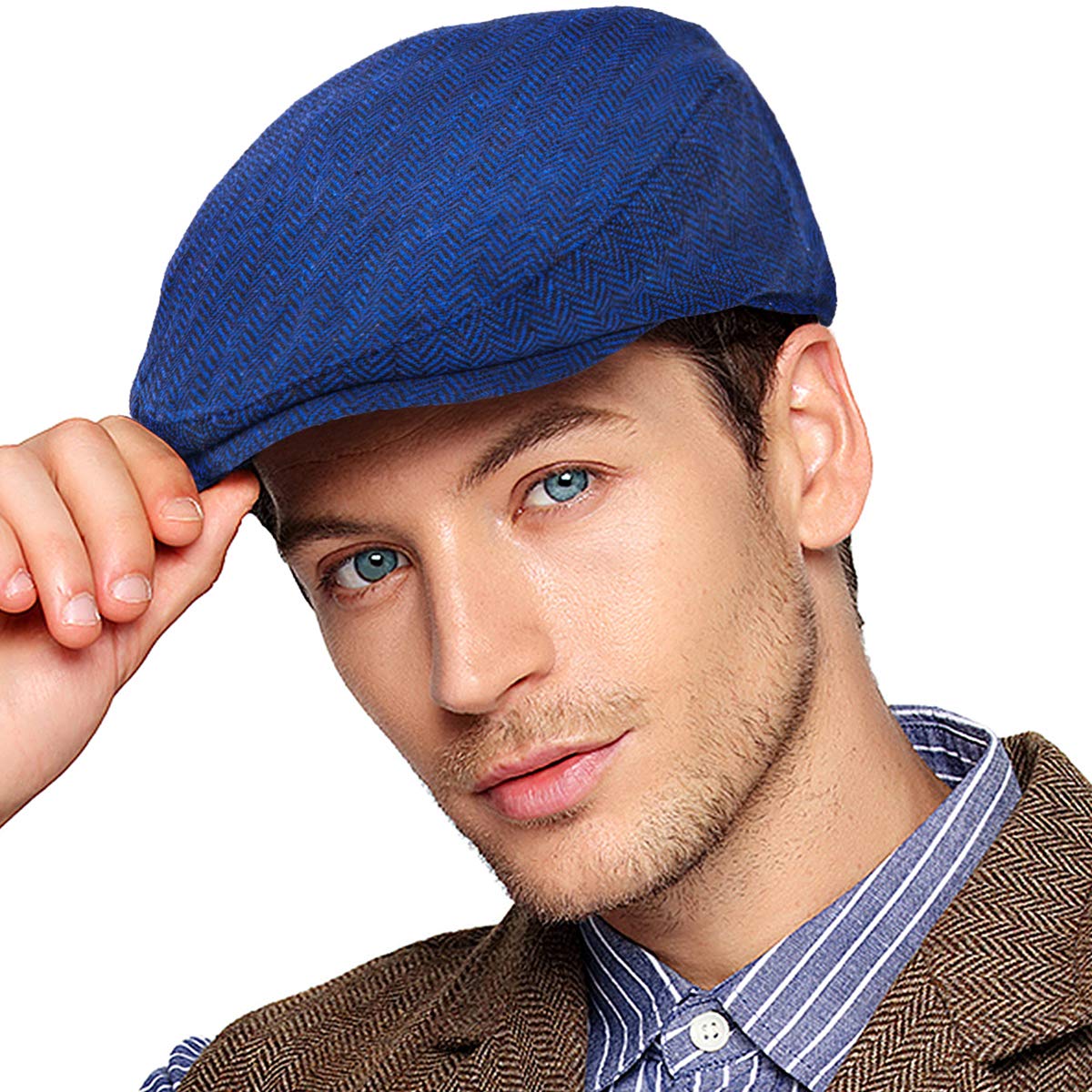 Men Ivy Hat Newsboy Cap - Classic Wool Blend Tweed Flat Cap Cabbie Hat Men