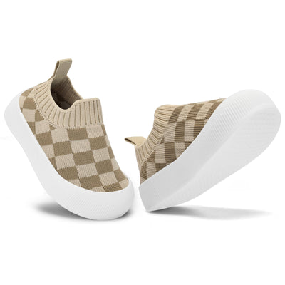BACSAC Baby Toddler Infant Unisex Brown Checkered Mesh Breathable Walking Shoes 9-12 Months