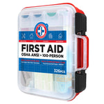 Be Smart Get Prepared First Aid Kit Hard Red Case 326 Pieces Exceeds OSHA ANSI Guidelines 100 People. Office, Home, Car, School, Emergency, Survival, Camping, Hunting and Sports, FSA / HSA Approved