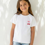 PATPAT Girls T Shirts Size 6-7 Years, White Cherry Print Graphic Tees, Crew Neck Short Sleeve Shirts Kawaii Clothes Big Sister Outfit Dance Tops