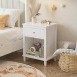 ALYIAMXL Kids Nightstand Modern Kids Bedside Table with One Drawer & Open Storage Shelf Wood End Side Table Toddler Nightstand for Bedroom Living Room (White)
