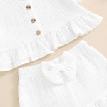 BemeyourBBs Summer Toddler Girl Clothes Baby Girl Ruffle Sleeveless Shirt with Buttons Bow Bloomers Shorts Set Cute Outfits