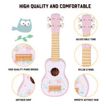WoodenEdu Kids Guitar for Girls, Wooden Musical Instruments Toys with Ukulele, Tambourine, Maracas, Harmonica, Mini Band Sets for Toddlers 2 3 Years Old Birthday Gift (Pink for Girls)