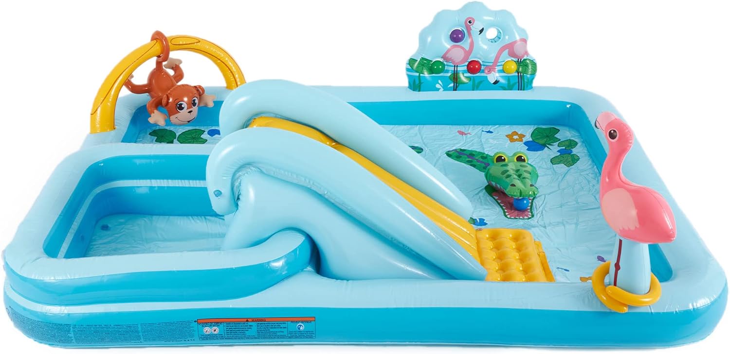 Intex 96" x 78" x 28" Inflatable Jungle Adventure Play Center Spray Kiddie Pool - Backyard Kids Water Slide, Outdoor Blow-Up Splash Pad for Toddlers