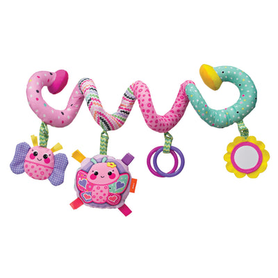 Infantino Stretch & Spiral Activity Toy - Textured Play Activity Toy for Sensory Exploration and Engagement, Ages 0 and Up, Pink Farm, 1 Count (Pack of 1)