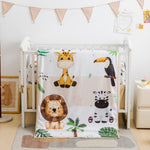 Safari Animal Crib Bedding Set for Baby Boys Girls, 3-Piece Baby Crib Bedding Set, Standard Size Crib Set Including Crib Sheet, Comforter & Crib Skirt