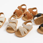 SOFMUO Baby Girls Knitted Sandals Premium Soft Anti-Slip Rubber Sole Infant Summer Walking Shoes Toddler First Walkers (A04/Beige,12-18 Months)