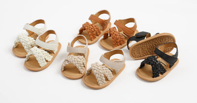 SOFMUO Baby Girls Knitted Sandals Premium Soft Anti-Slip Rubber Sole Infant Summer Walking Shoes Toddler First Walkers (A04/Beige,12-18 Months)