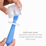 Ubbi 360° Baby Training Toothbrush with Safety Shield and Cover, Food-Grade Platinum Silicone, Gentle Cleaning for Infants, Polaris Blue