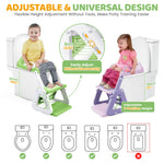 Orzbow Frog Potty Training Seat, Toddler Toilet Seat with Step Stool Ladder, 2-in-1 Potty Training Toilet Essentials for Boys Girls, Adjustable Height, Non-Slip Step and Splash Guard Design, Green