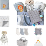 CREVENT Baby Welcome Gift Set Storage Basket with 2 Blankets+ 1 Security Blanket + 1 Taggie + 1 Gift Bag with Ribbon (Ivory)