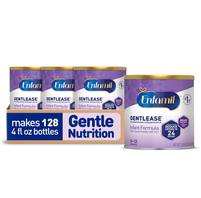 Enfamil Gentlease infant formula cans on a white background