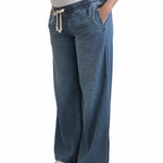 Motherhood Maternity Women's Under The Belly Tie Waist Relaxed Wide Leg Pregnancy Denim Pants, Hansel Wash, Medium