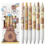 6 Pcs Capybala Retractable Cute Cartoon Capybara Pens 0.5mm Black Ink Soft Grip Gel Ink Aesthetic Office School Supplies for Girls Boys Women Men