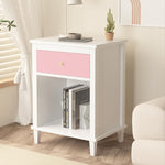 Modern Nightstand, Kids Nightstand with One Drawer, End Table for Boys and Girls, Toddler Night Stand for Living Room, Bedroom (Pink)