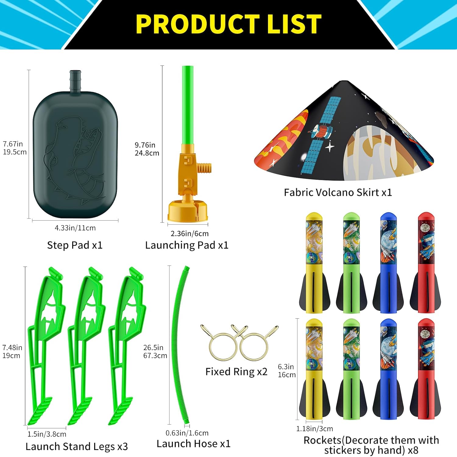 Toys Rocket Launcher for Kids - Launch up to 100 Ft, 8 Multi-Color Foam Rockets & Adjustable Launch Stand, Kids Outdoor Toys, Birthday Toys for Kids Boys Girls Age 3+ Years Old