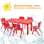 Costzon Kids Table and Chair Set, 6 Pcs Stackable Chairs, 47 x 23.5 Inch Rectangular Plastic Activity Table Set for Children Reading Drawing Playing Snack Time, Toddler School Furniture (Red)
