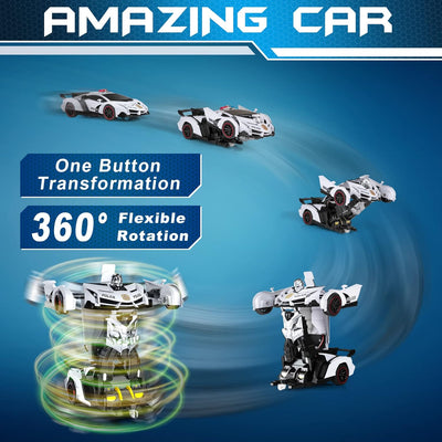 FDJ Remote Control Car - Transform Toys Car Robot, One Button Deformation to Robot with Flashing Light, 2.4Ghz 1:18 Scale Transforming Police Car Kids Toys with 360 Degree Rotating, Girls Boys Toys