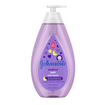 Johnson's Bedtime Bath bottle on a white background