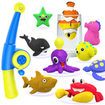 Color Changing No Hole Magnetic Fishing Bath Toys for Kids Toddlers Baby, Color Change Water Table Toys Sea Creatures with Fishing Rod (10 Packs)