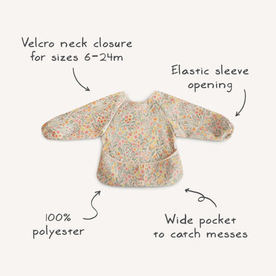 mushie Long Sleeve Baby Bib | Mess Free & Waterproof Fabric for Toddlers | Adjustable Fit for Ages 6-24 Months (Blush)