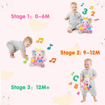 Baby Bilingual Musical Elephant Stuffed Animals Toys,Infant Early Learning Toy with Light-Up Music & Crinkle,Tummy Time Toys for 0 3 6 9 12+ Months for Baby Boy Girl Gift,Pink