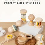 7 PCS Wooden Baby Toys Set - Organic Infant Rattles Newborns 0-6 Month & Montessori-Inspired Musical Instruments for 0-12 Month - Natural Toddler Developmental Toys