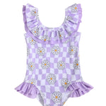 Baby Girl Bathing Suit One Piece Swimsuit Purple Checkered Bikini Set Baby 4T 5T Swimsuit Girls Toddler Ruffled Sleeveless Bathing Suits for Kids