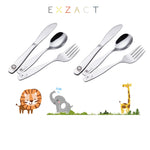 Exzact Kids Flatware 6pcs Toddler Utensils Children Silverware 18/10 Stainless Steel - Dishwasher Safe, 2 Years + (Safari)