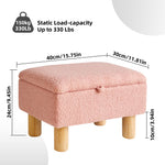 Aibiju Teddy Velvet Small Ottoman Foot Rest, Foot Stools with Storage Small, Upholstered Rectangle Wood Ottoman with Safety Hinge Flip Top, Bed Stool for Bedroom Dorm Teddy Pink YD-JD136P