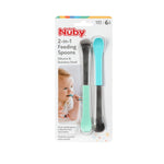 Nuby 2 in 1 Silicone and Stainless Steel Dual Ended Feeding Spoons for Baby, Aqua/Blue