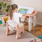 Costzon Kids Table and Chair Set, Graffiti Activity Table w/Flip-Top Tabletop Bookshelf, Erasable Magnetic Drawing Board, Storage, Adjustable Height for Drawing, Toddlers Art Table & Chair (Pink)