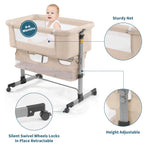 nordmiex 3in1 Bedside Crib for Girl or Boy, Bedside Sleeper for Baby Portable and Adjustable Crib with Mosquito net for Newborn Baby,Deep Khaki