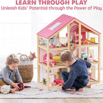 Tiny Land Wooden Dollhouse for Girls - 6 Rooms Wooden Doll House, DIY Pretend Doll House with 32Pcs Furniture Accessories, Creative Gift for Girl Ages 3+