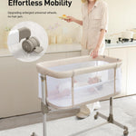 Fodoss Baby Bassinets Bedside Sleeper - All Mesh Bedside Bassinet with Wheels, 7 Height Adjustable Baby Bassinet for Infants, Beige