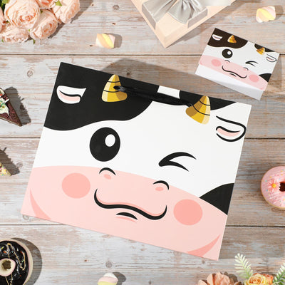 Innovoscape Cow Gift Bag for Kids Boys Girls Baby Shower Cow Print Birthday Gift Bag with Wrapping Paper Card Large Farm Animal Gifts Bag for Baby Shower Birthday Decorations Party Favors Supplies