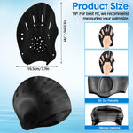 Foilswirl 8 Pcs Swimming Equipment Kit Anti Fog Swim Goggles Paddle Hand Cap Nose Cover Training Hand Paddles with Adjustable Straps for Lap Men Women(Black)