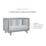 Babyletto Hudson 3-in-1 Convertible Baby Crib - GREENGUARD Gold Certified Convertible Crib to Toddler Bed & Daybed - Wooden Baby Bed with 4 Adjustable Mattress Heights - Strong & Easy Assembly - Grey