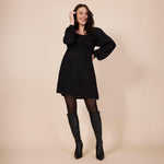 Motherhood Maternity Women's Long Sleeve Smocked Babydoll Mini Dress, Core Black, Medium
