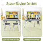 Costzon Kids Table and Chair Set, 3 Pieces Wooden Activity Table & 2 Rabbit Shaped Chairs with Solid Wood Legs, Space-Saving Design, Toddler Table and Chairs for Children Playroom Kindergarten (Gray)