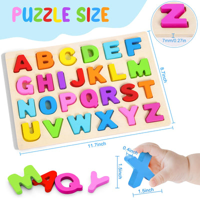 Attmu Alphabet Puzzles Wooden Puzzles for Toddlers Toy, Shape ABC Puzzle Alphabet Learning Toys Preschool Educational Toys Gift for Girls Boys