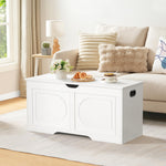MAHANCRIS Storage Chest, 39.4” Toy Box, Entryway Storage Trunk, Shoe Bench with Storage, Engineered Wood Storage Cabinet with 2 Safety Hinges, Entrance Bench for Living Room, White SCWT2001