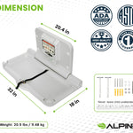 Alpine Wall Mounted Baby Changing Station - Horizontal Baby Changing Table Foldable Diaper Tables with Safety Strap for Commercial Bathroom, ADA Complaint (Hardware Included) White Gray