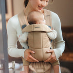 BabyBjörn Baby Carrier Mini, Beige, Woven | Newborn Carrier (7-25 lbs), Ergonomic, Easy-to-Use