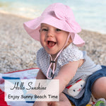 Baby Girl Sun Hat with UPF 50+ Outdoor Adjustable Beach Hat with Wide Brim Bucket Hats (12-24 Months, Pink-Stripe Printing)