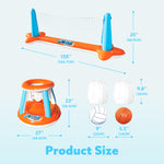 JOYIN Inflatable Pool Float Set Volleyball Net & Basketball Hoops, Floating Swimming Game Toy for Kids and Adults, Summer Floaties, Volleyball Court (105”x28”x38”)|Basketball (27.6”x23”),L-Orange
