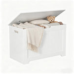 Epetlover Storage Chest with Flip-top Lid, Large Wood Trunk Bench with Safety Hinge, Bedroom Living Room Clothes Blanket Organizer Bin with 100L Storage Area, White