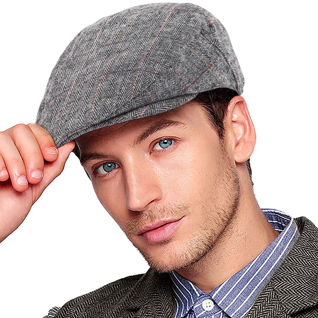 Men Ivy Hat Newsboy Cap - Classic Wool Blend Tweed Flat Cap Cabbie Hat Men