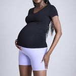 Motherhood Maternity Women's Over The Belly Ribbed Biker Pregnancy Workout Shorts, Sweet Lavender, Small