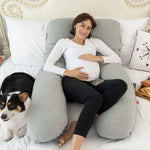 Meiz Pregnancy Pillows Cooling, Pregnancy Pillow U Shaped, Full Body Pillow and Maternity Pillow for Support Neck/Back/Legs with Pregnancy Pillow Cooling Jersey Cover & Velvet Cover, Grey